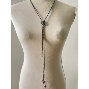 Lucas Lameth LUC Victorian Revival Black Pearl Long Beaded 60" Lariat Necklace